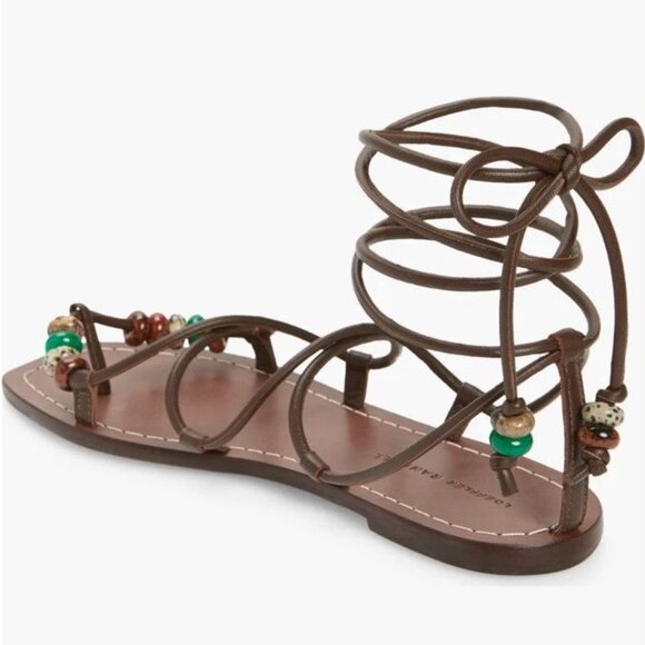 LOEFFLER RANDALL Colleen Ankle Tie Sandals Size 8.5 Brown Leather Beaded NEW - Picture 4 of 13